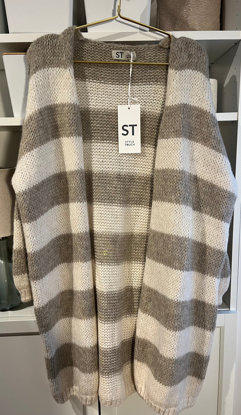 Lange Strickjacke Cardigan mit Streifen