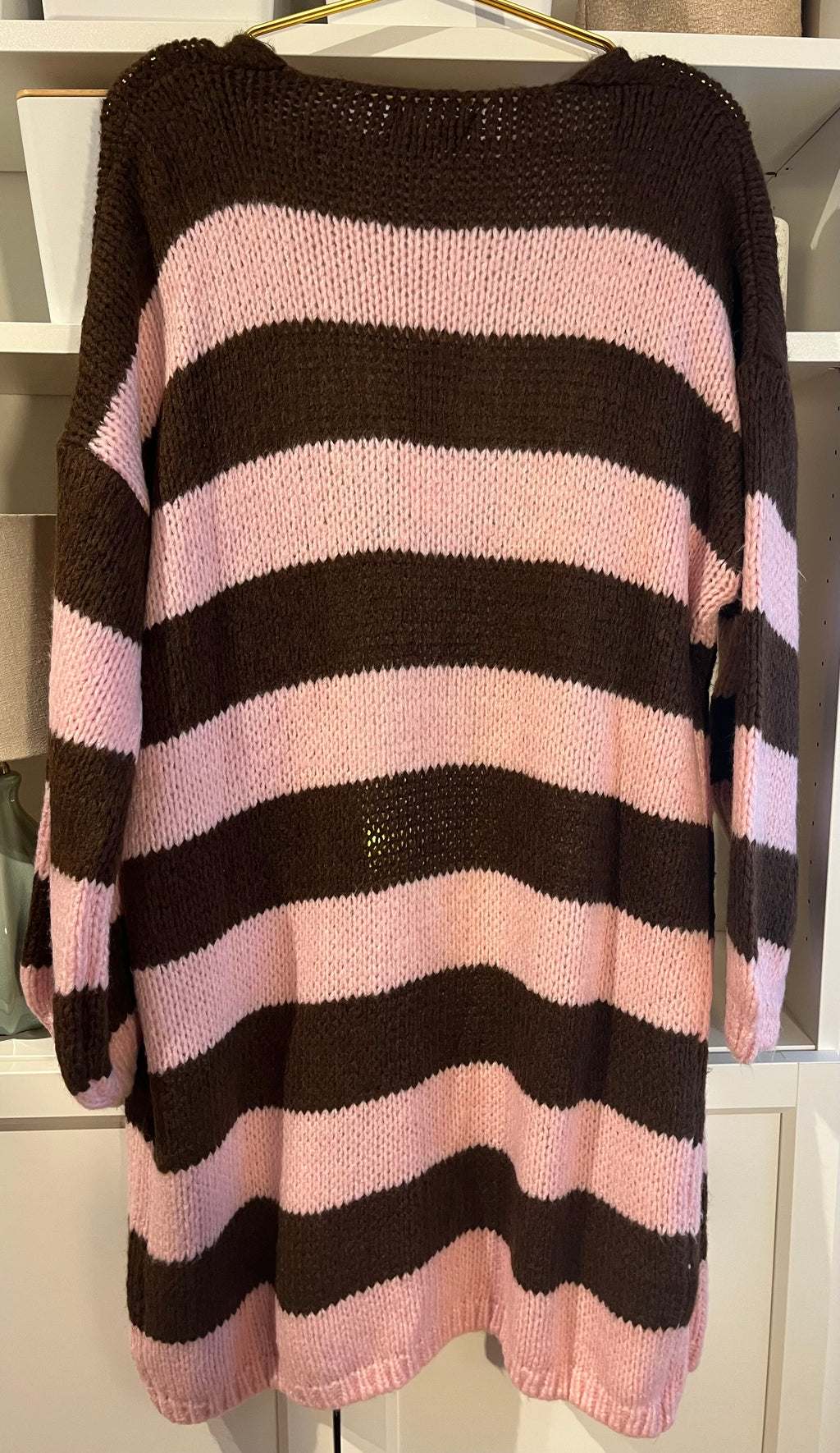 Lange Strickjacke Cardigan mit Streifen