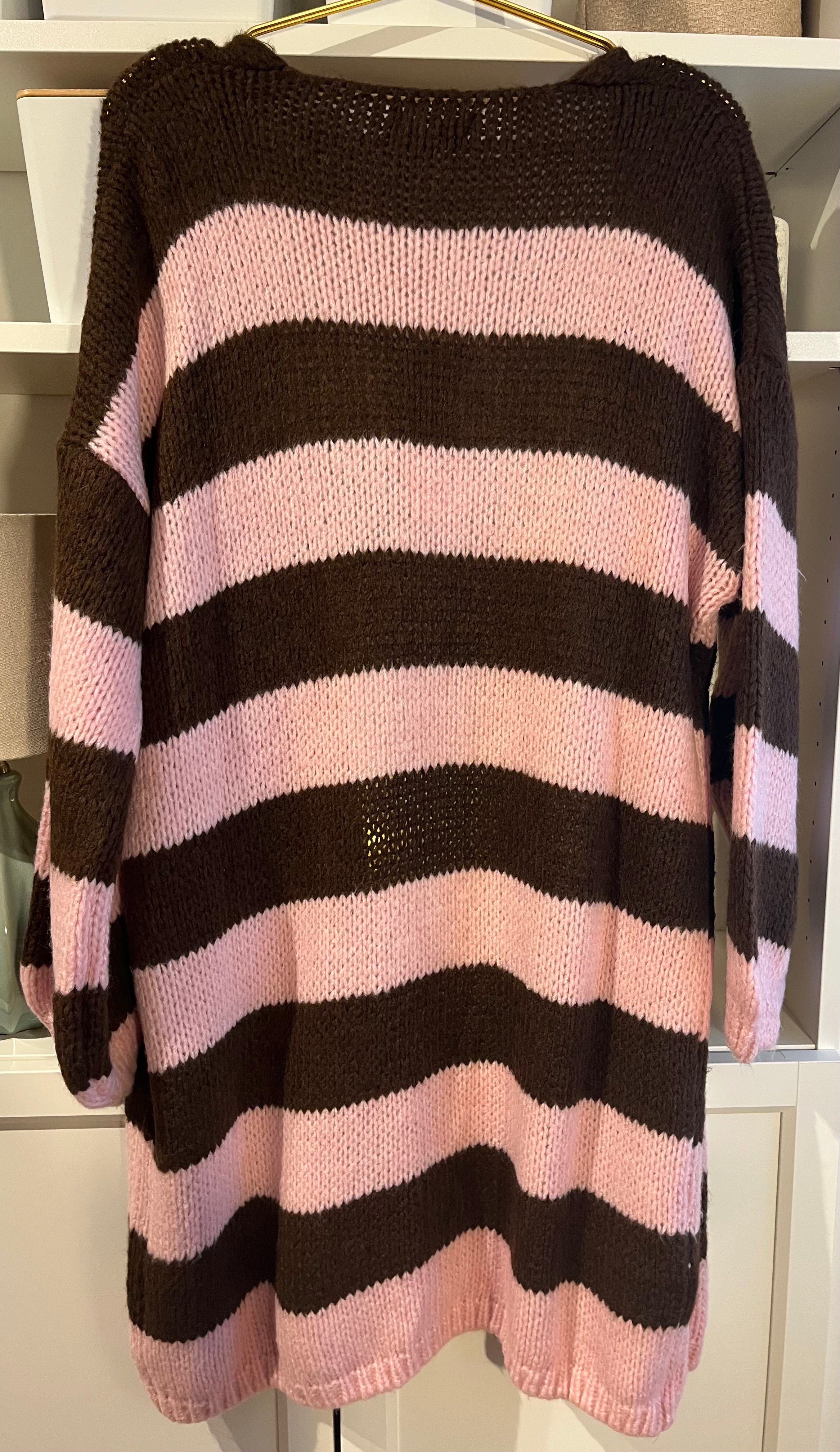 Lange Strickjacke Cardigan mit Streifen