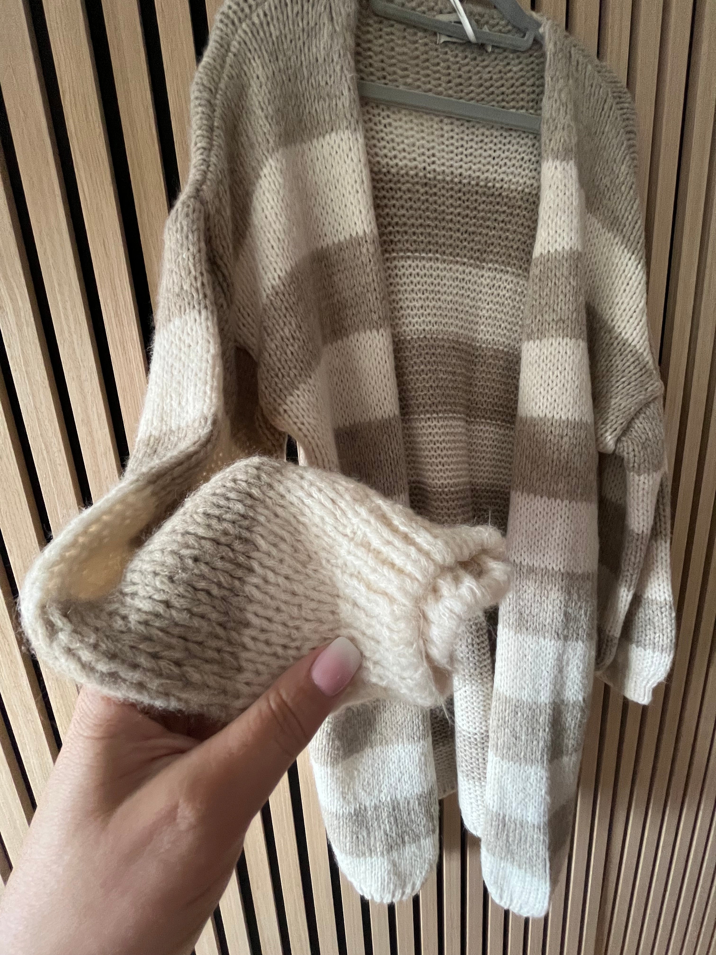 Lange Strickjacke Cardigan mit Streifen