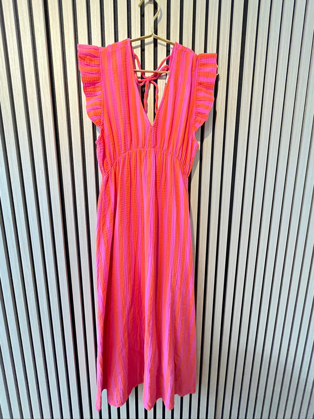Langes Kleid Baumwolle mit Streifen 