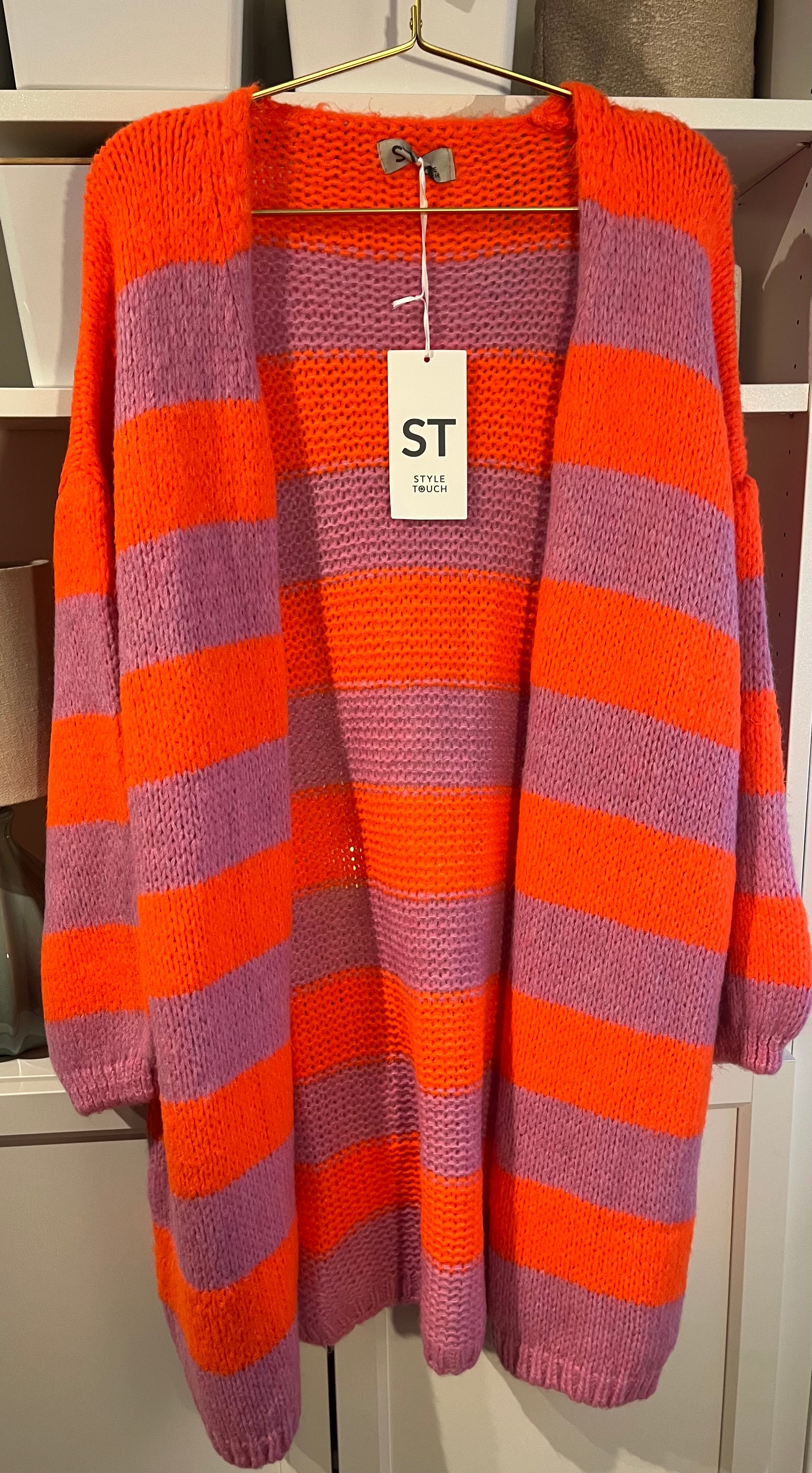 Lange Strickjacke Cardigan mit Streifen