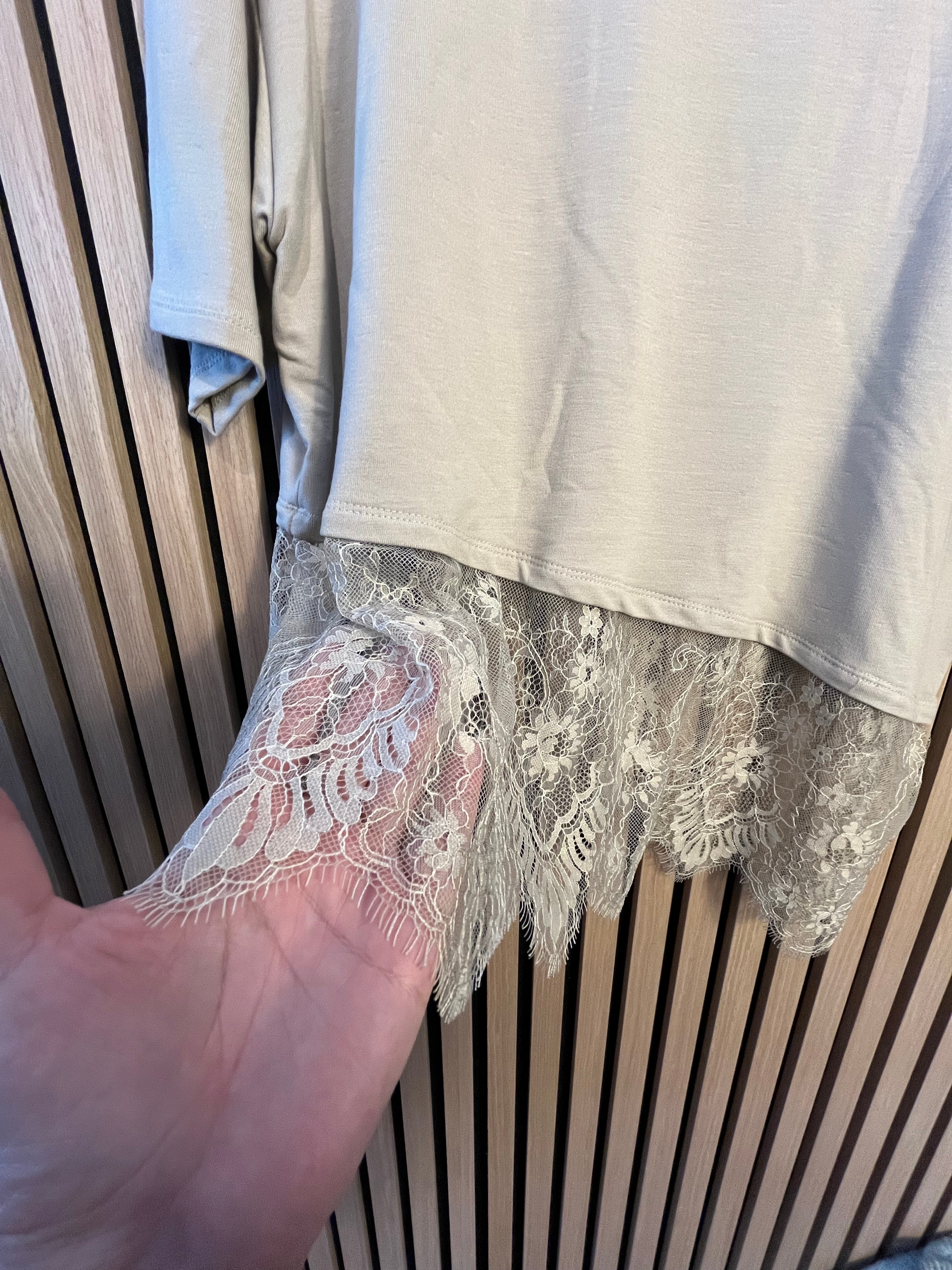 Spitzen Shirt beige schwarz braun grau