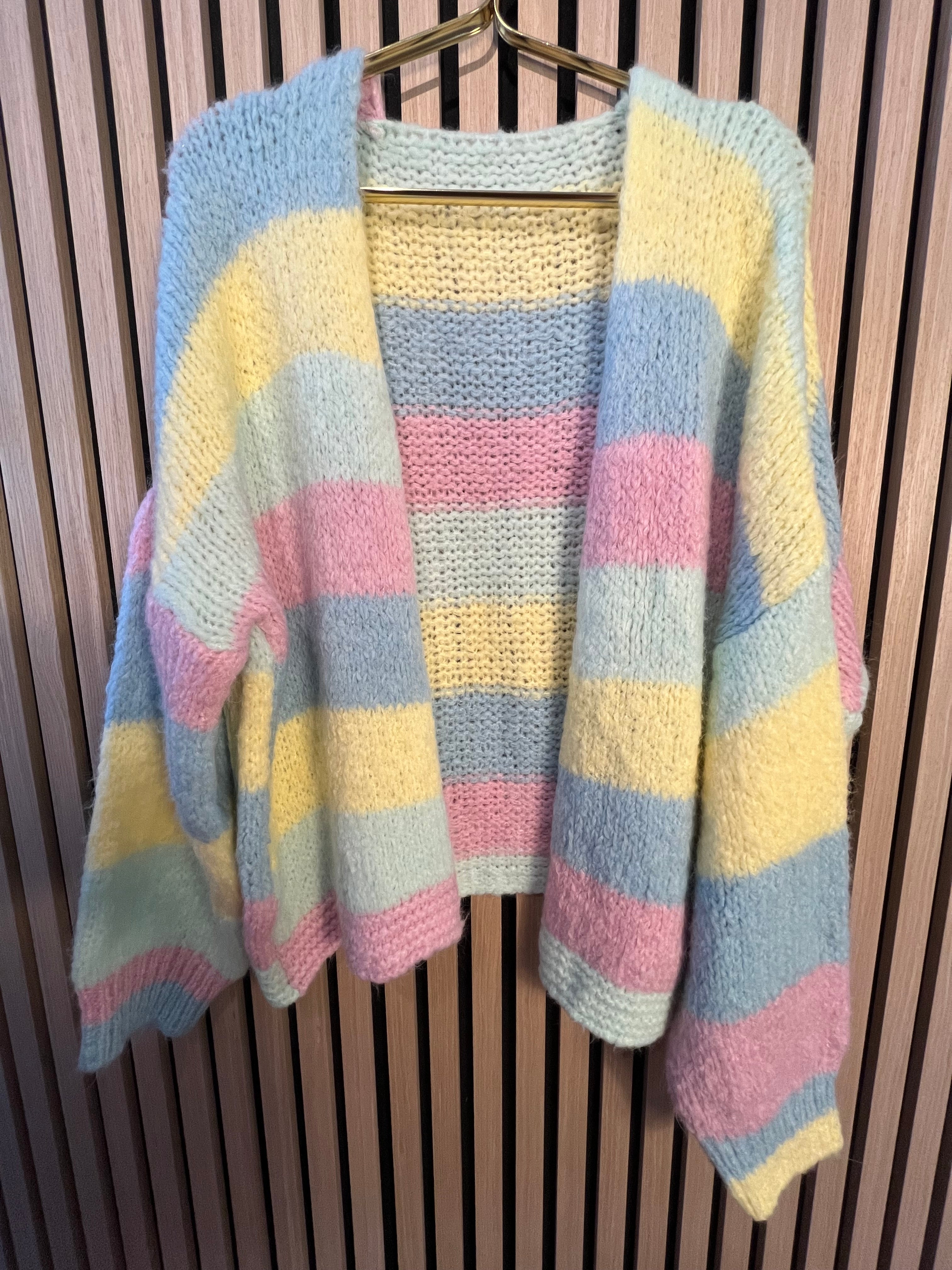 Strickjacke Cardigan bunt rosa mint blau gelb