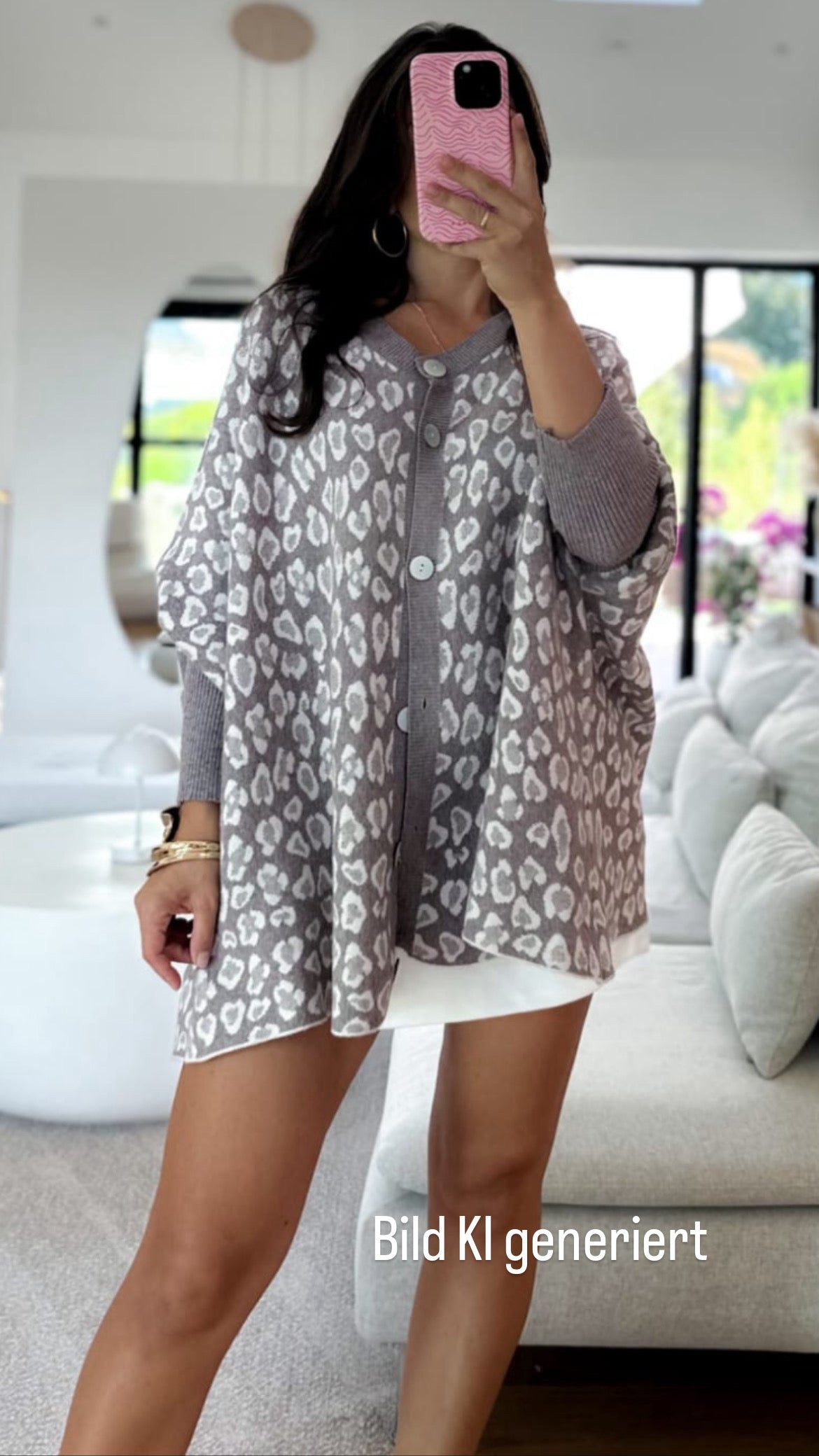 Cardigan Strickjacke mit Leomuster braun beige