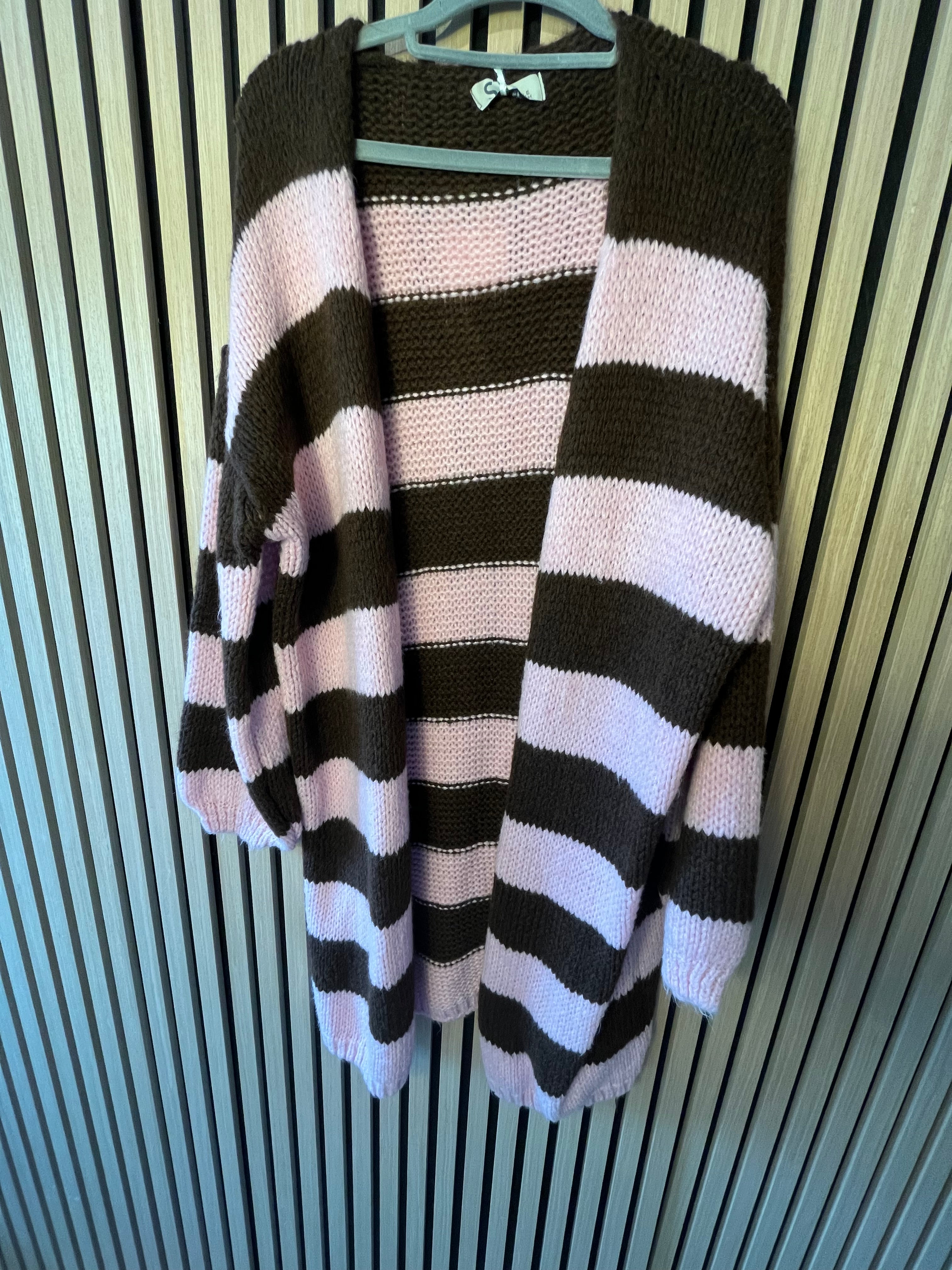 Lange Strickjacke Cardigan mit Streifen