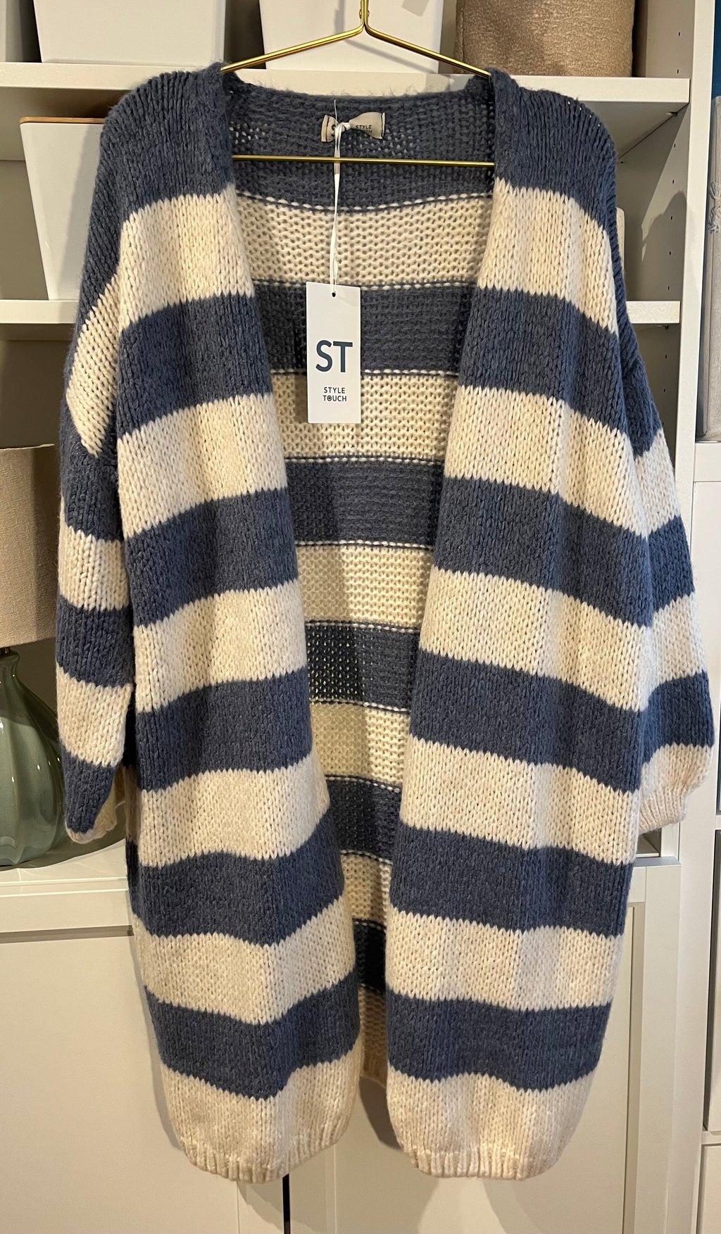 Lange Strickjacke Cardigan mit Streifen