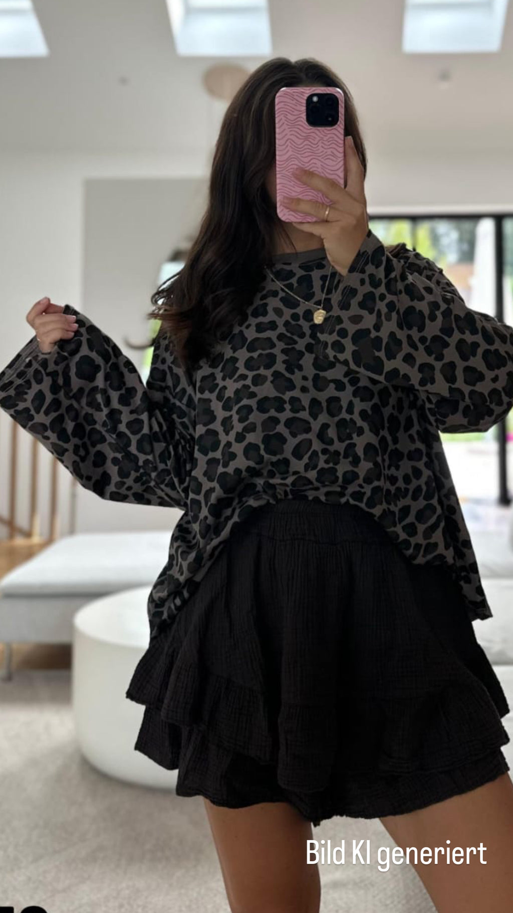 Shirt Leo Optik braun schwarz grau oversize Pullover