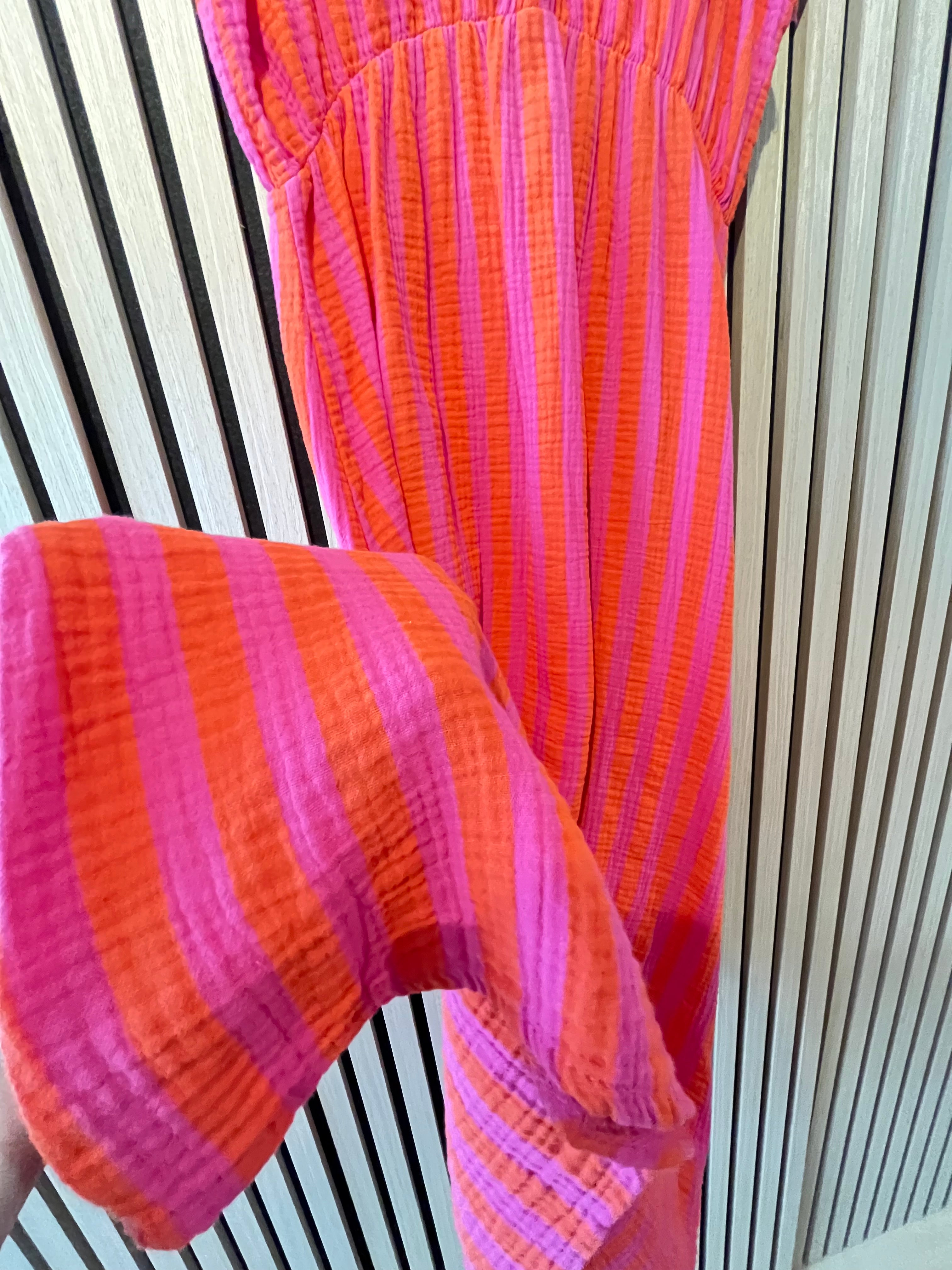 Langes Kleid Baumwolle mit Streifen 