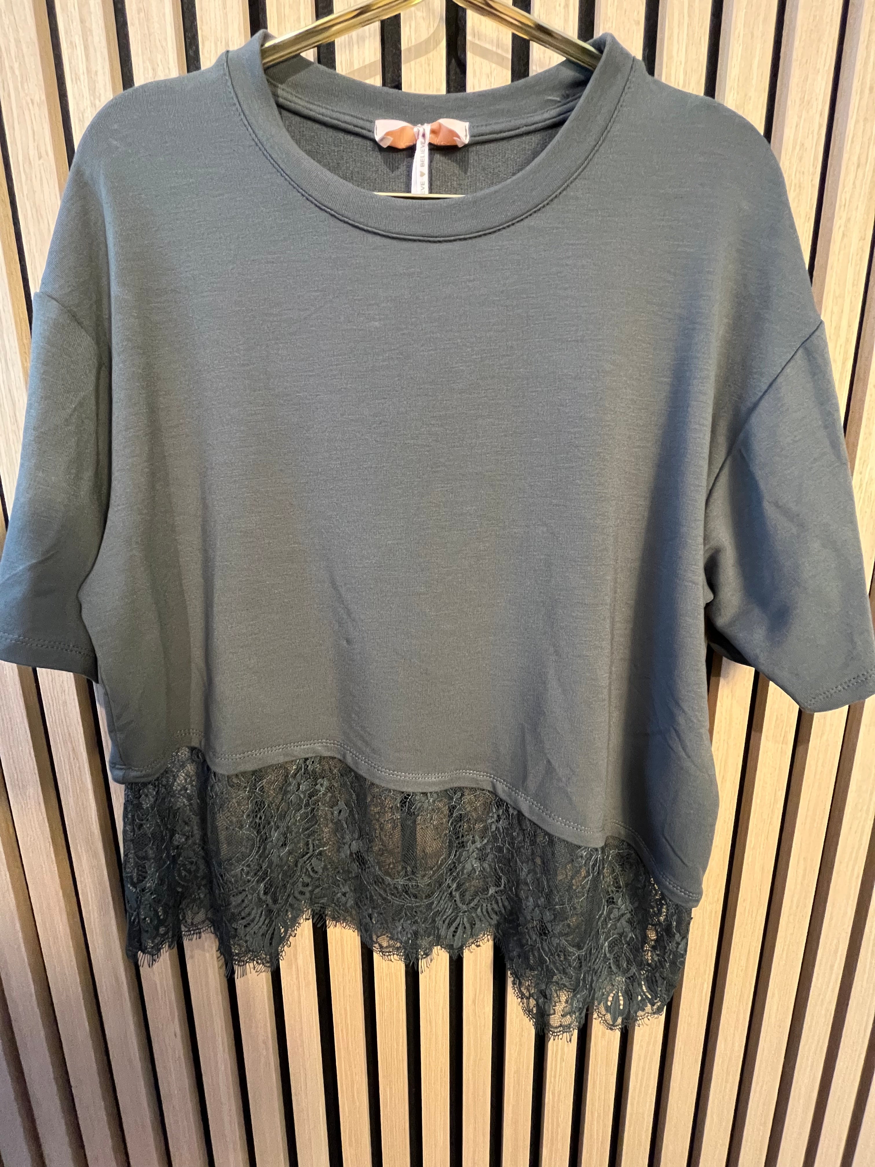 Spitzen Shirt beige schwarz braun
