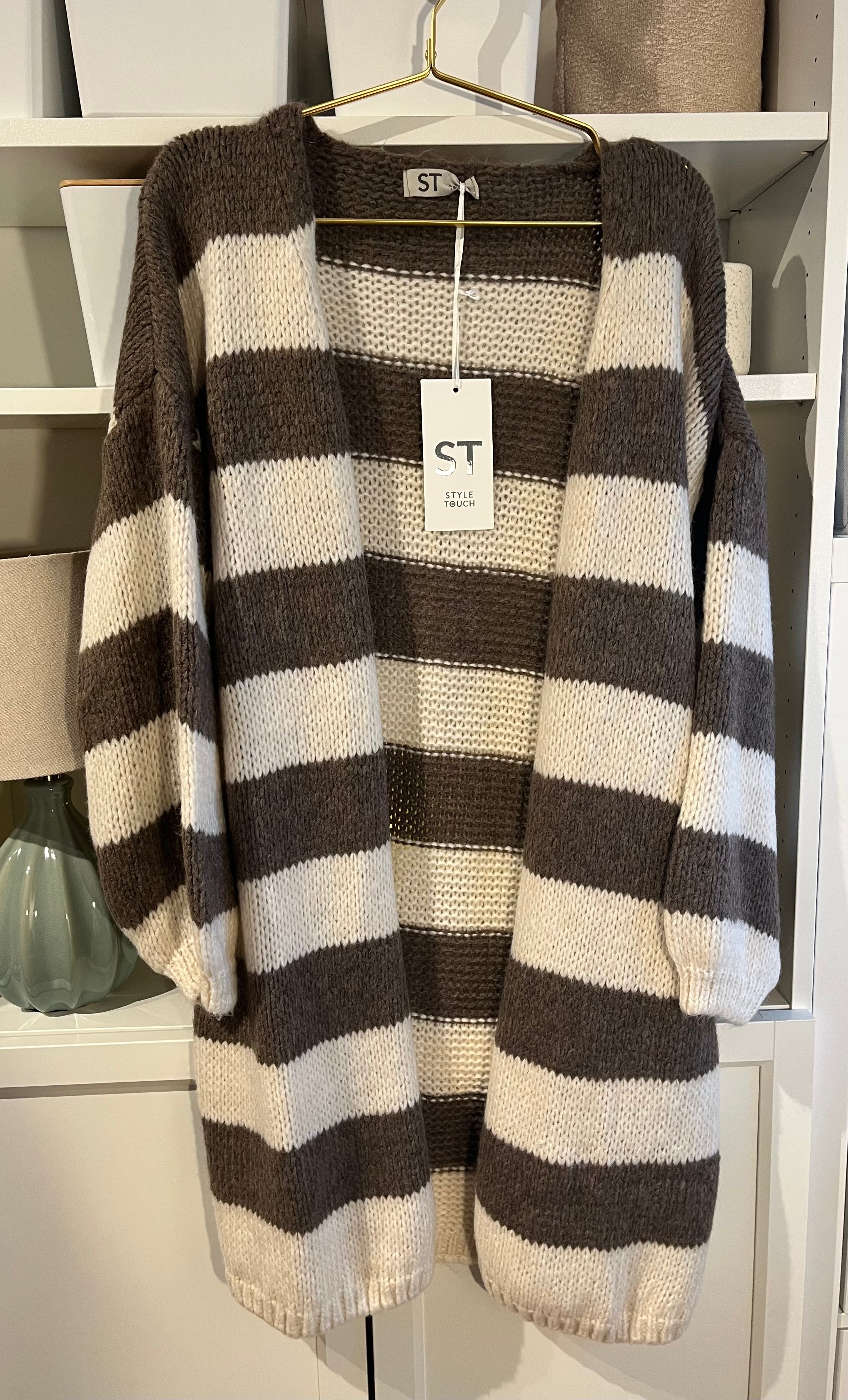 Lange Strickjacke Cardigan mit Streifen