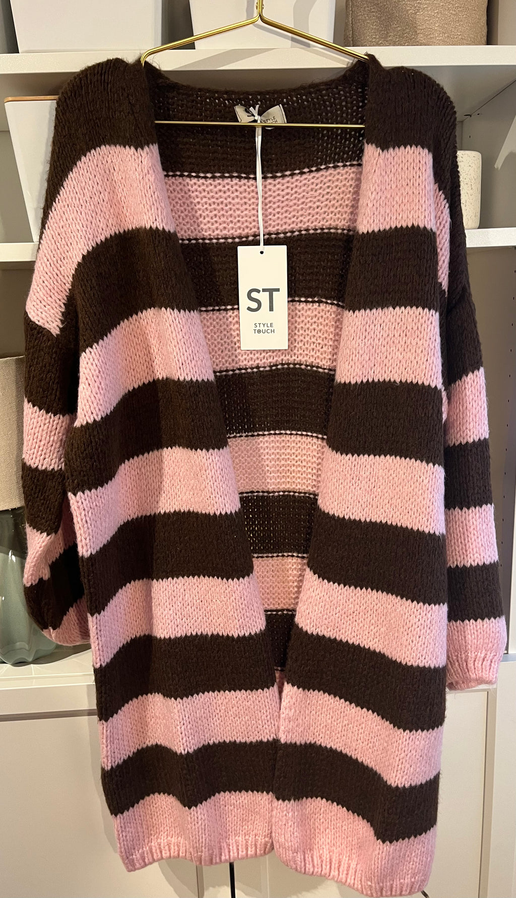 Lange Strickjacke Cardigan mit Streifen
