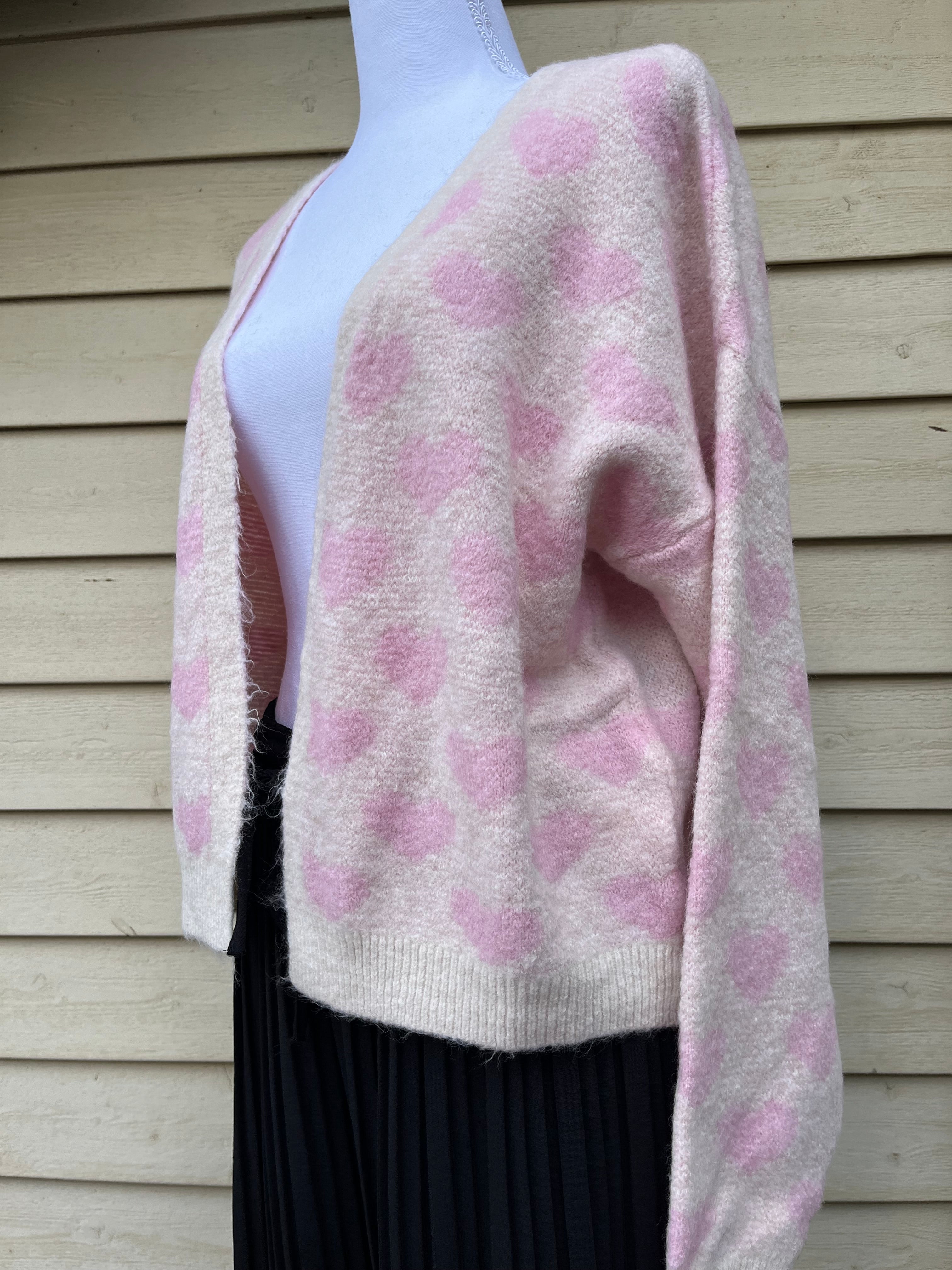 Cardigan mit Herzen kurz pink beige