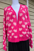 Cardigan mit Herzen kurz pink beige