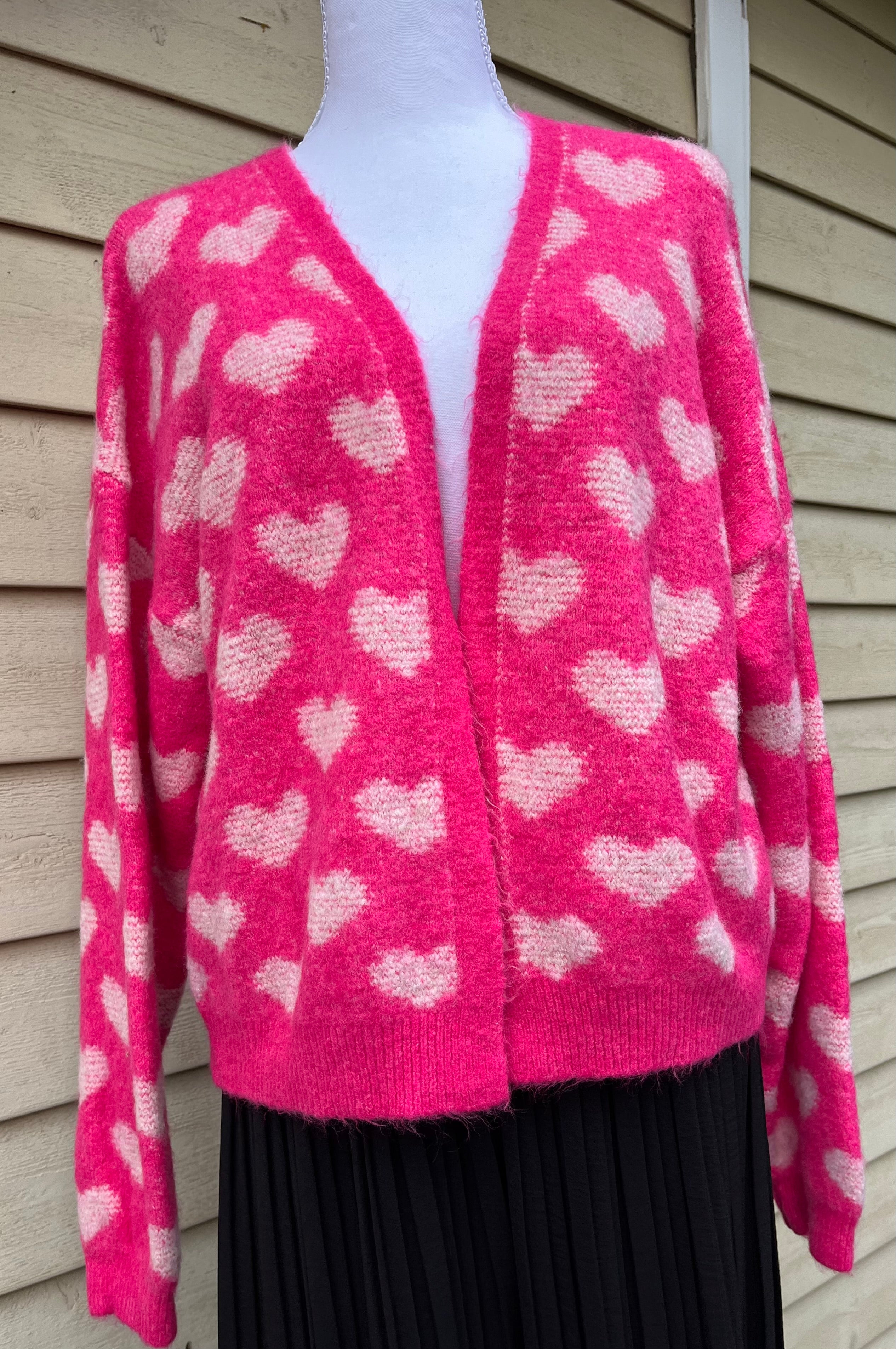 Cardigan mit Herzen kurz pink beige